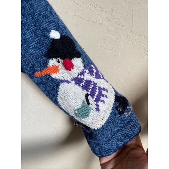The Quacker Factory Snowman Jingle Bell Cardigan Sweater Blue Size 1X Ramie Cott - Picture 5 of 12